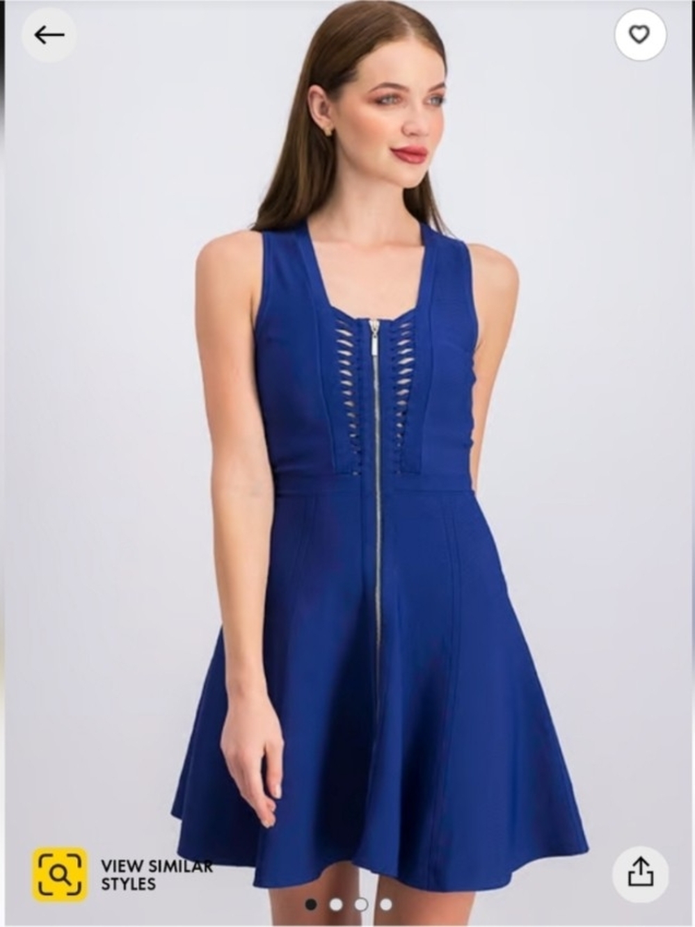Marciano Royal Blue Sleeveless Zip-Front Fit & Flare Dress
